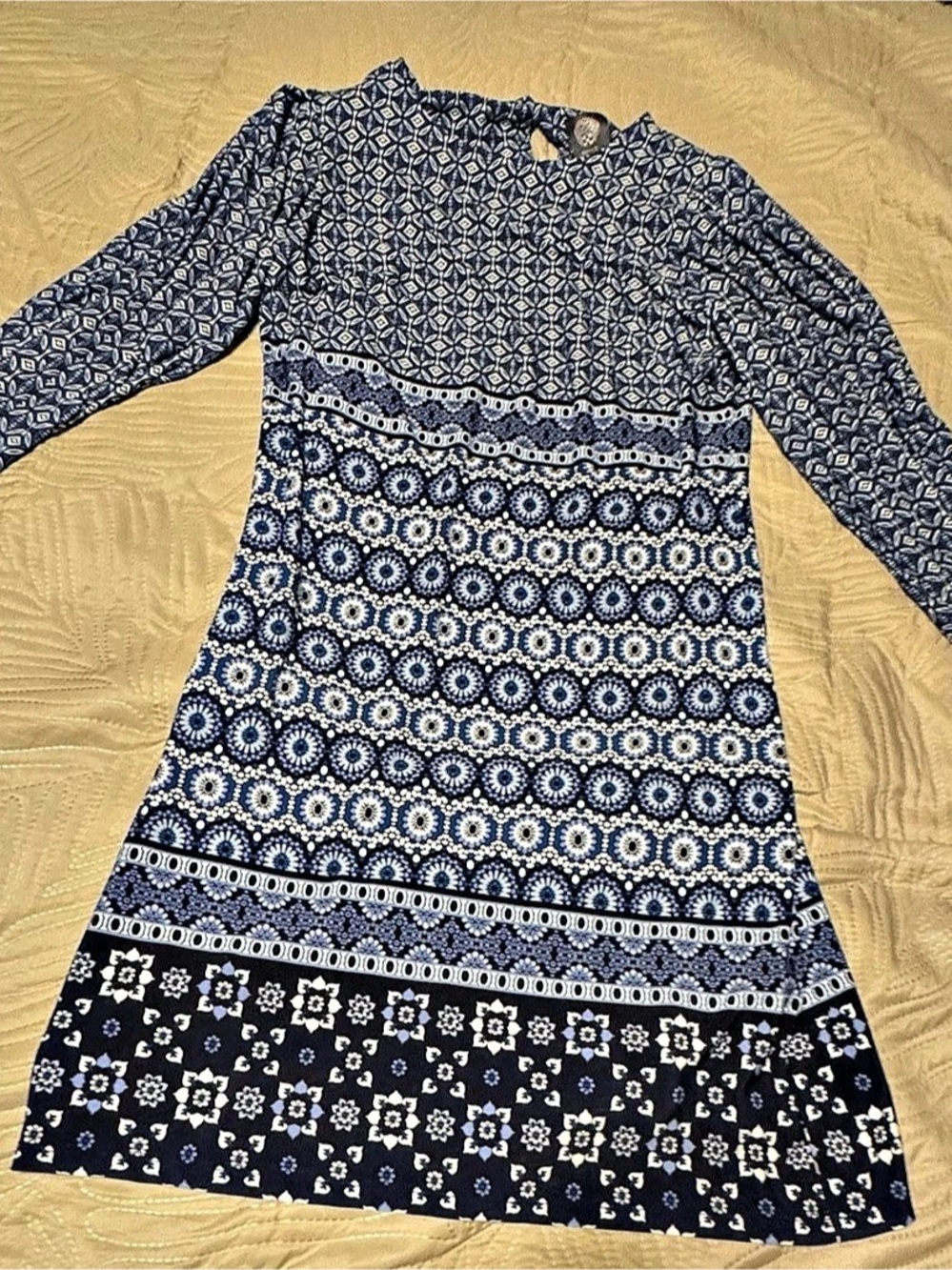 Vince Camuto Women's Geometric Midi Dress Blue & White Size 10